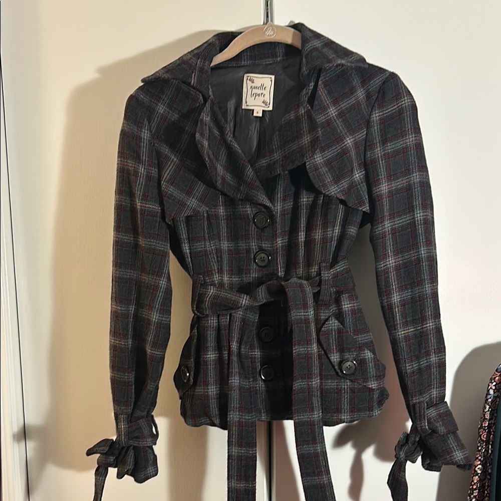 Nanette Lepore Red and Gray Plaid Blazer with Cinched Waist